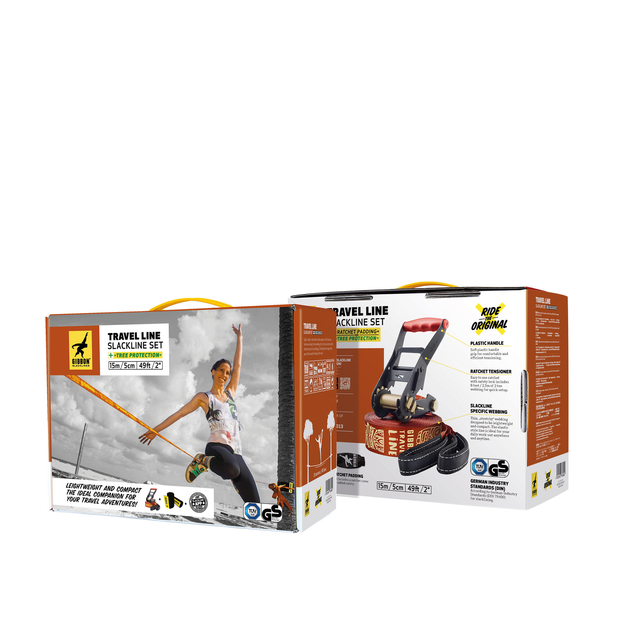 Gibbon Travel Line – Slackline 15m Avec Protection Arbre, Cliquet, TÜV