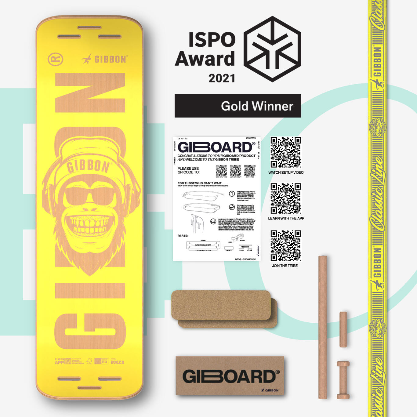 Zweites Leben - Giboard Bonzo Classic Slackline-Board, FSC-Holz - Ausgezeichnet 2/7