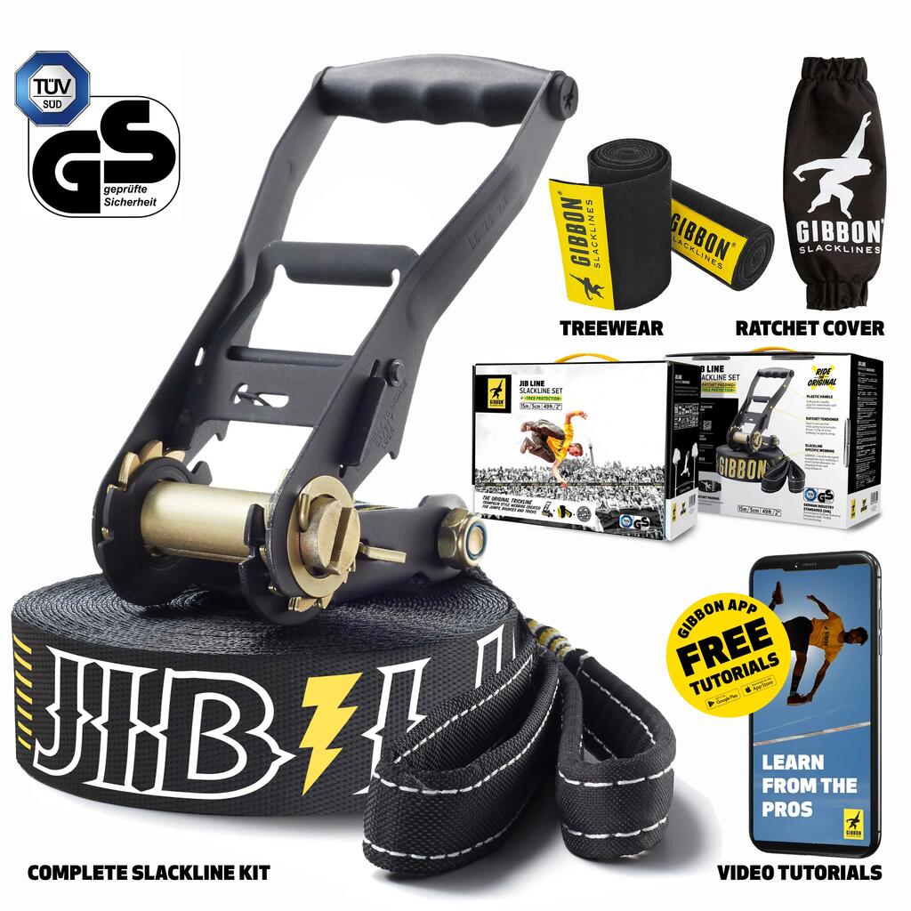 Slacklining slackline set Jibline XL with tree protection - Black