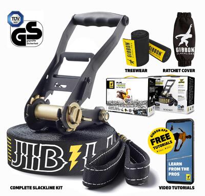 Slackline jibline met boombescherming - slacklining - zwart