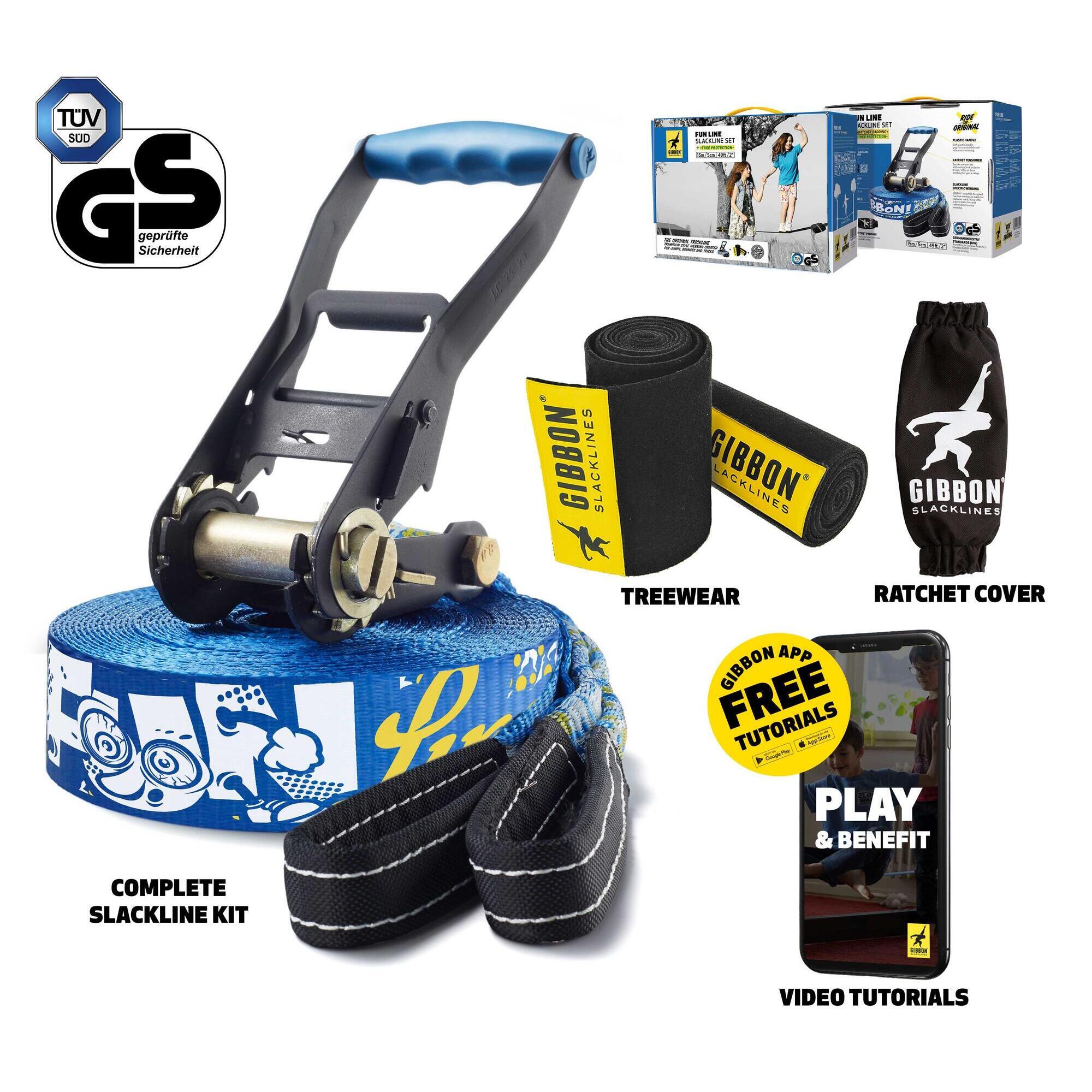Slackline Funline Avec Protection Des Arbres - Slackline - Bleu