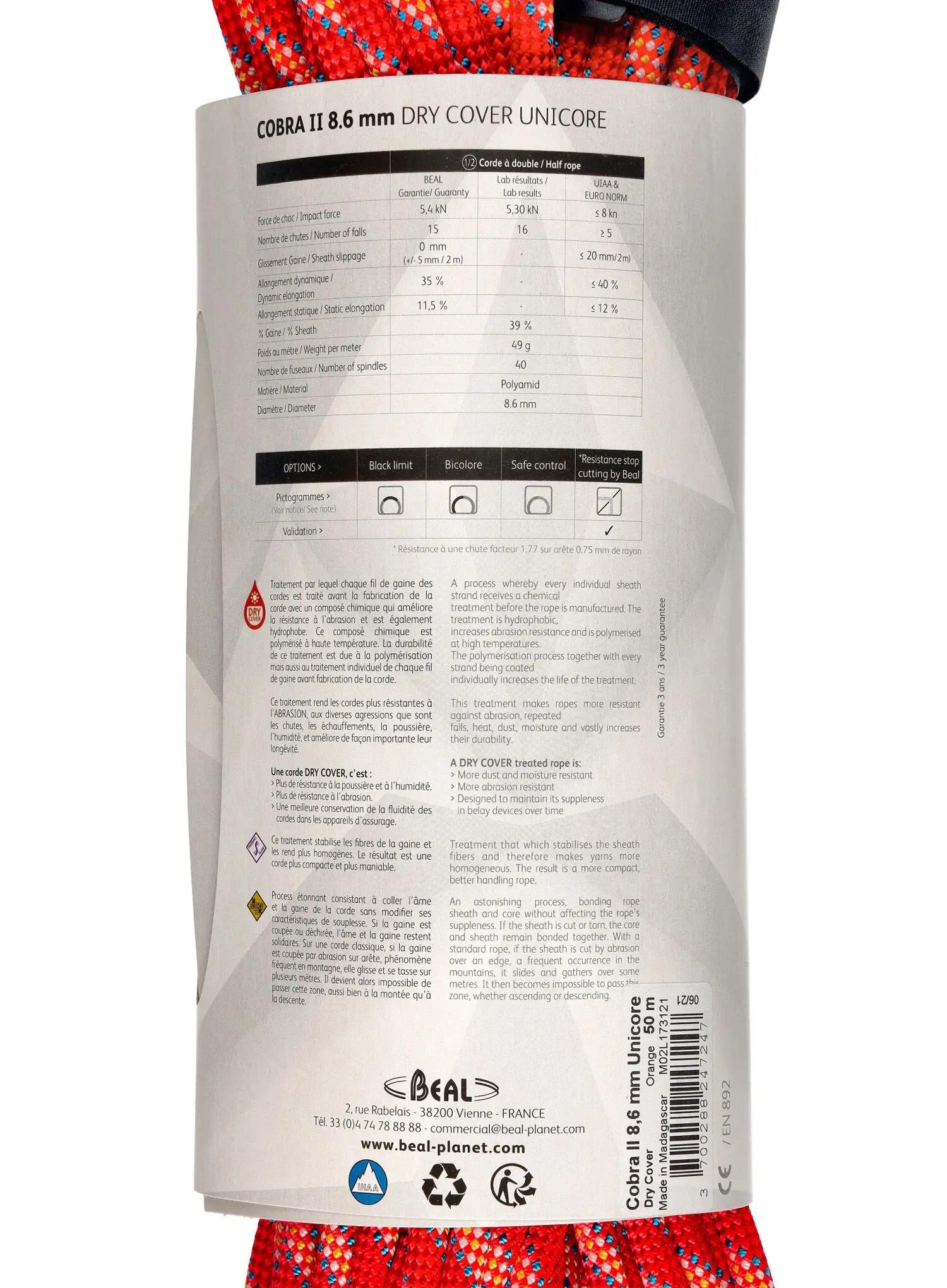 Lina dynamiczna Beal Cobra Unicore Dry Cover 8,6 mm 50 m 5/6