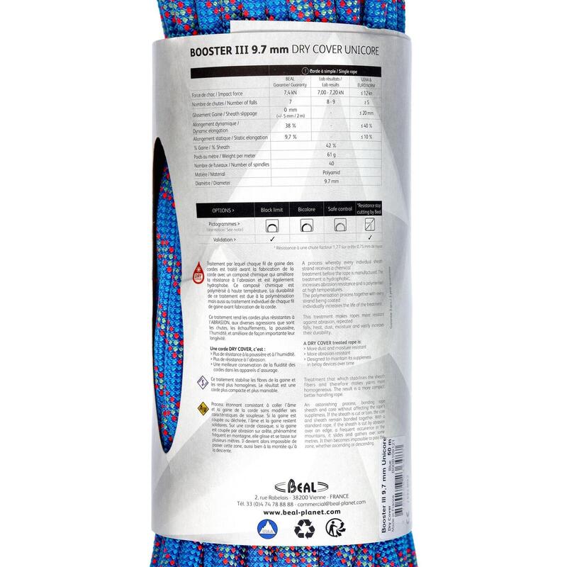 Jednoduché dynamické lano Booster III 9,7mm Unicore Dry Cover 50m