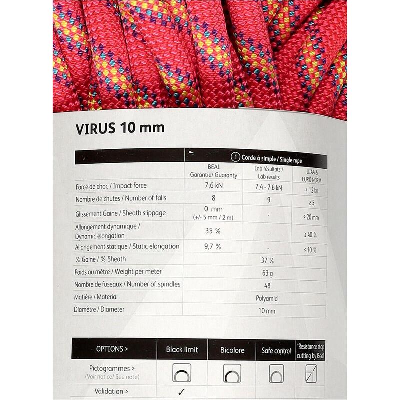 Corda dinamică Beal Virus 10 mm 60 m roz