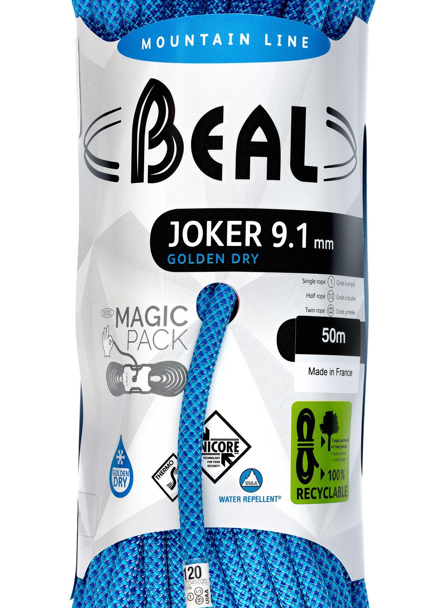 Lina wspinaczkowa dynamiczna Beal Joker Unicore 9,1 mm 50 m Golden Dry Blue 4/7