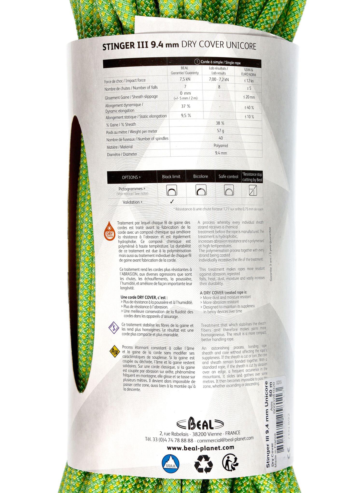 Cuerda de escalada Beal Stinger Unicore 9,4 mm 50m 7/7