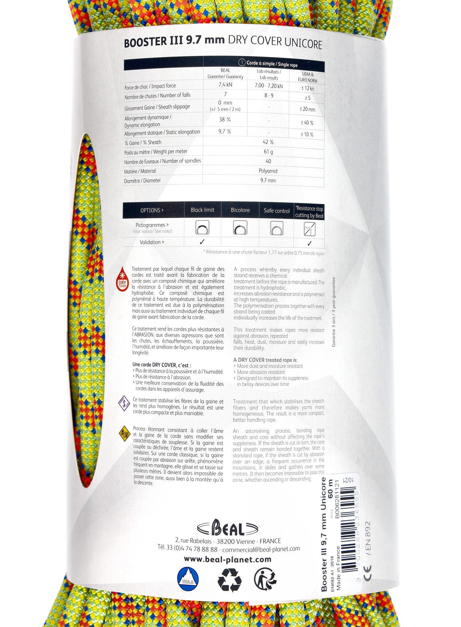 Corda da arrampicata ultraleggera Beal Booster III 9,7 mm 60 m Dry Cover Unicore 5/6