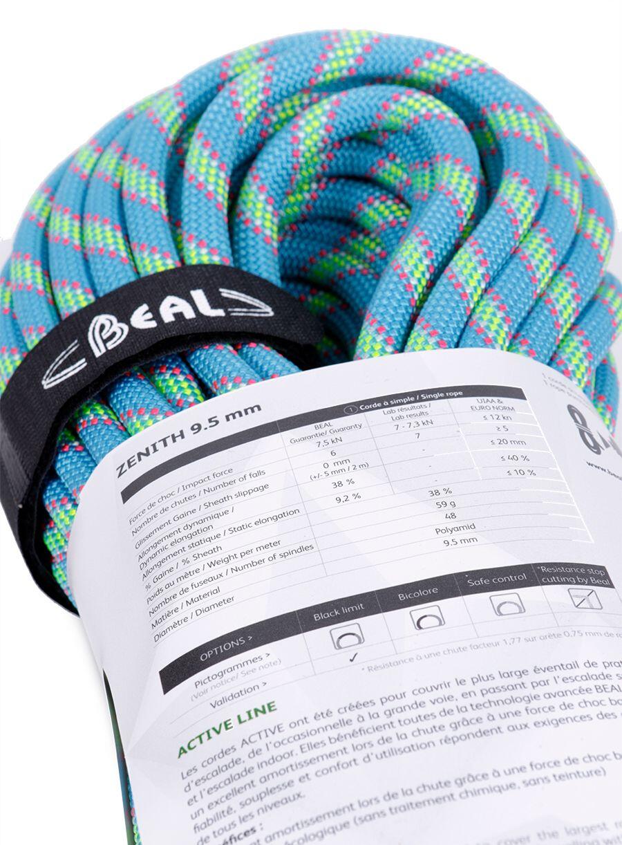 Corde d'escalade dynamique Beal Zenith 9,5 mm bleu 50 m légère et résistante 3/6