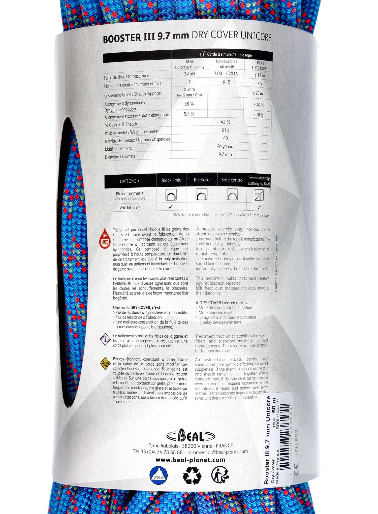 Corde d'escalade Beal Booster III 9,7 mm 60 m Dry Cover UNICORE 6/6