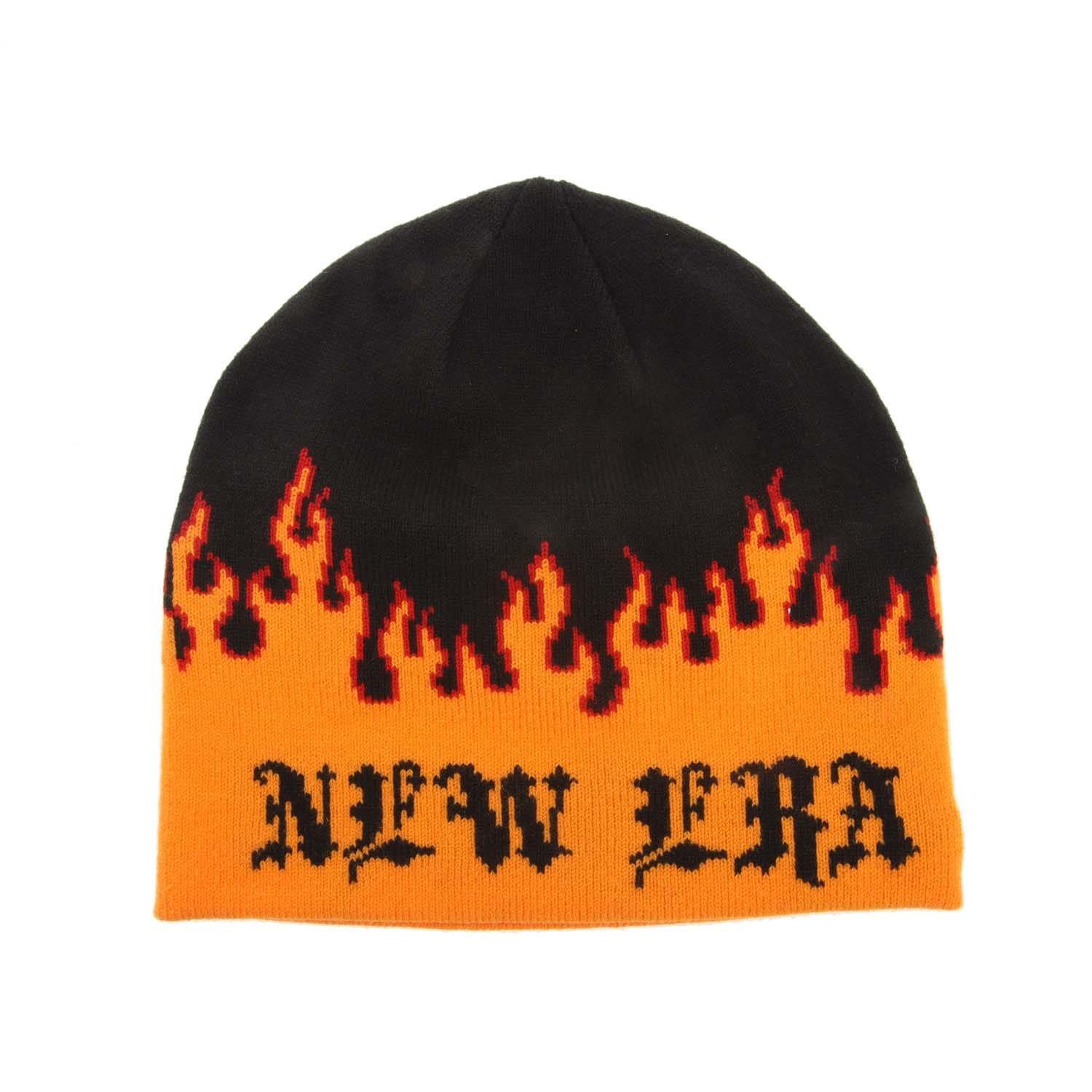 NEW ERA Flame Skull Knitted Beanie (Black/Orange)