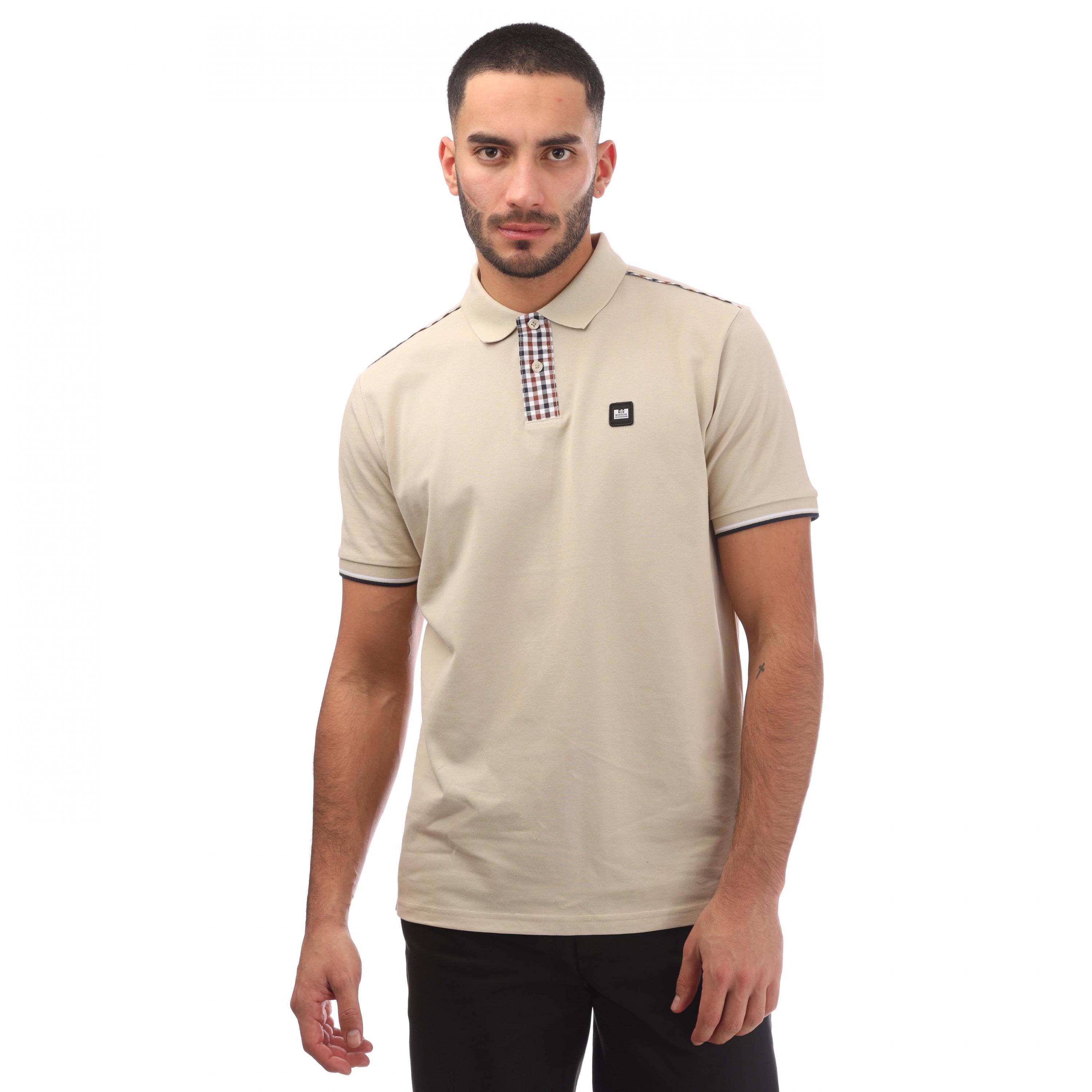 WEEKEND OFFENDER Mens Teresina Checked Trim Polo Shirt (Stone)