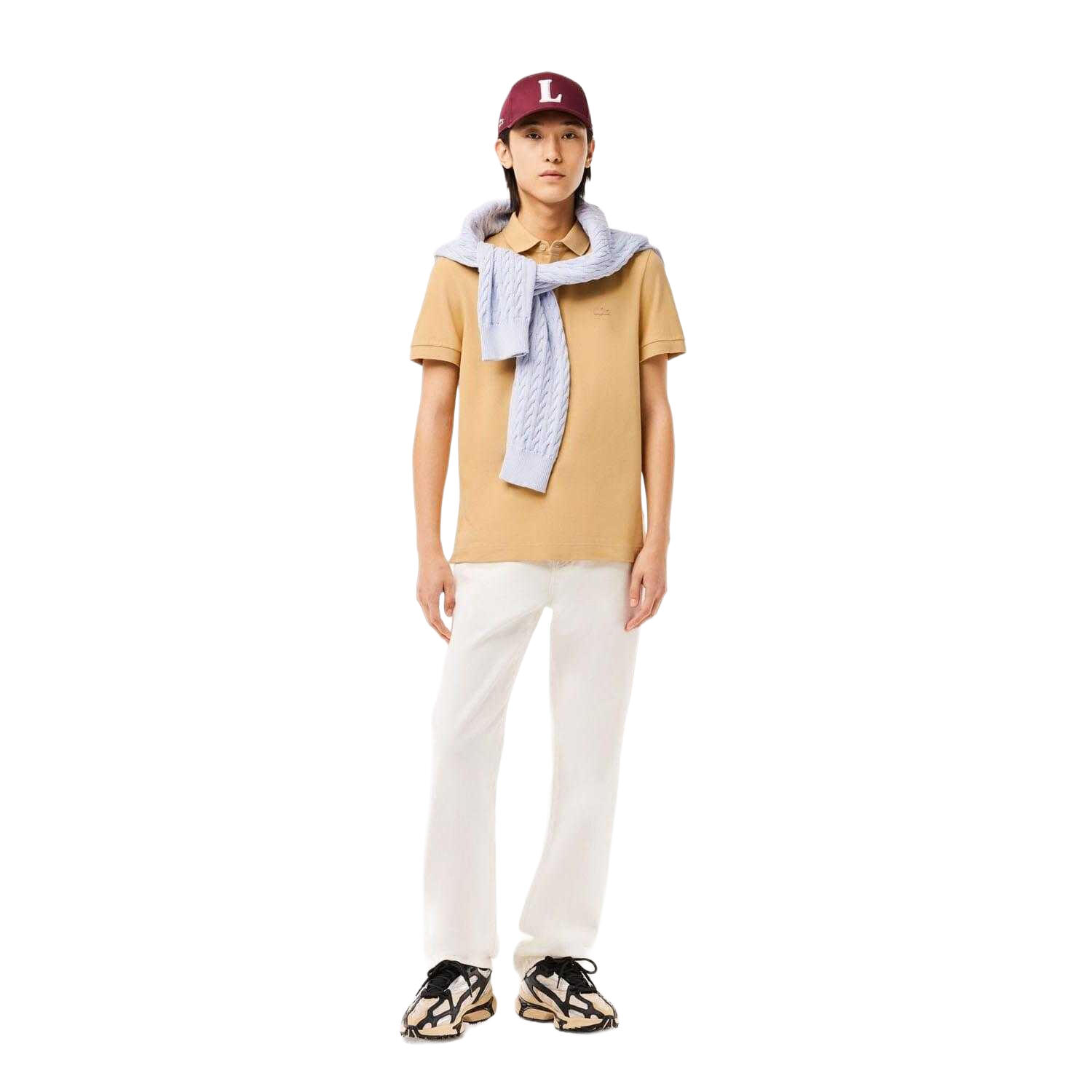 Mens Paris Piqué Stretch Regular Polo Shirt (Beige) 4/4