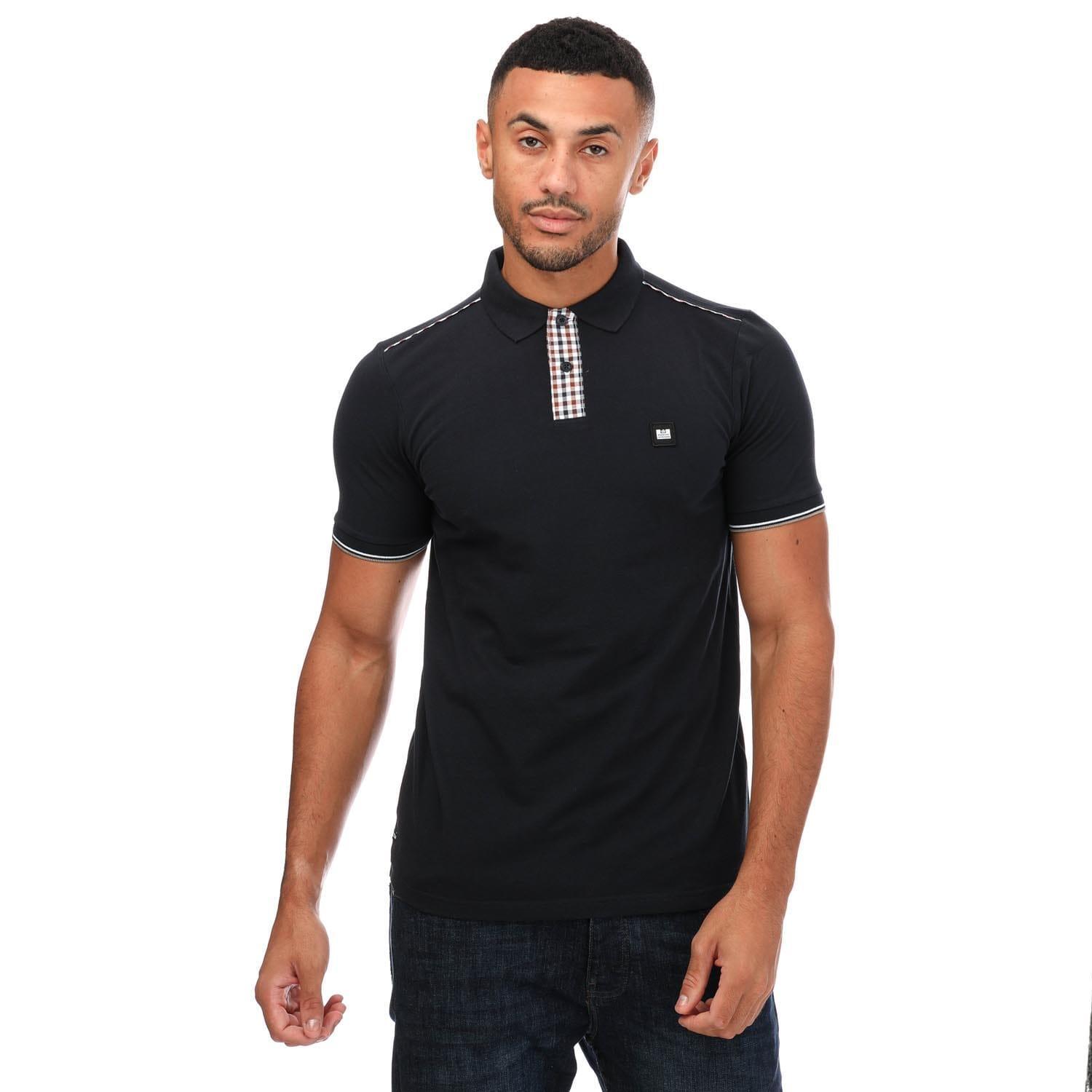 WEEKEND OFFENDER Mens Teresina Checked Trim Polo Shirt (Navy)