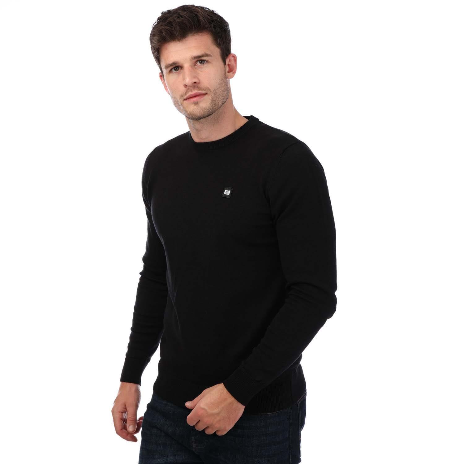 WEEKEND OFFENDER Mens Argentina Knitted Cotton Crew Neck Sweatshirt (Black)