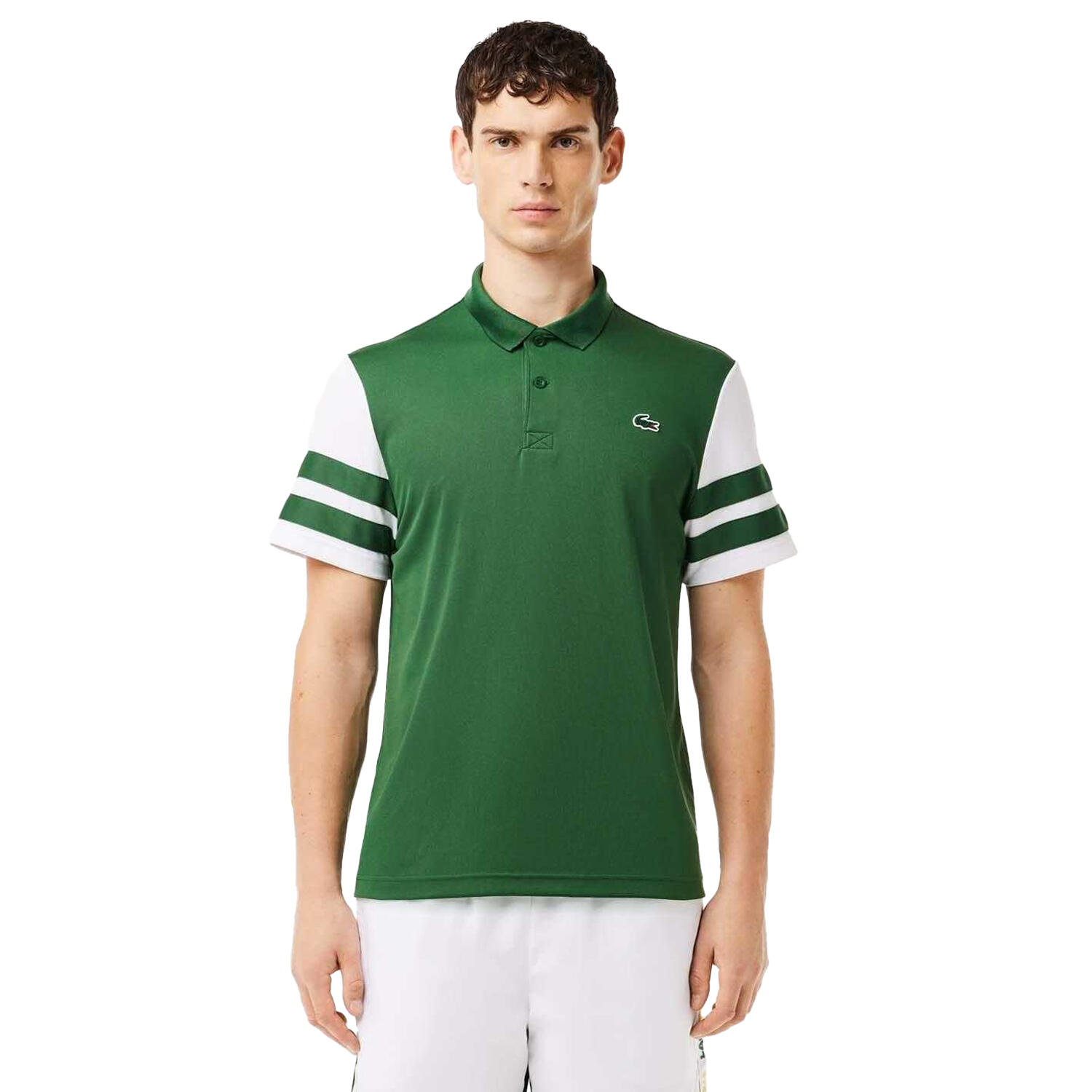 Mens Pique Ultra Dry Tennis Polo Shirt (Green/White) 3/3