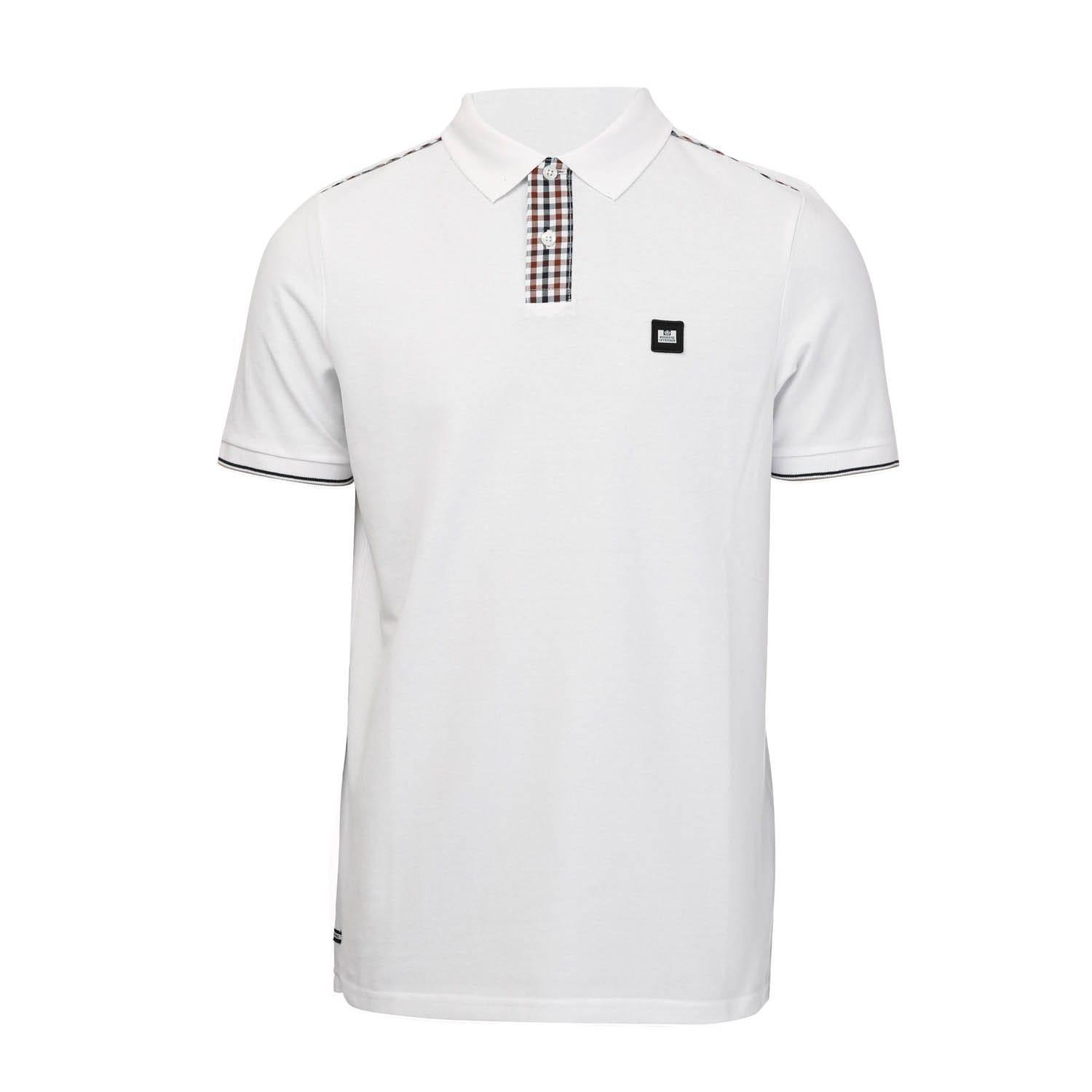WEEKEND OFFENDER Mens Teresina Checked Trim Polo Shirt (White)