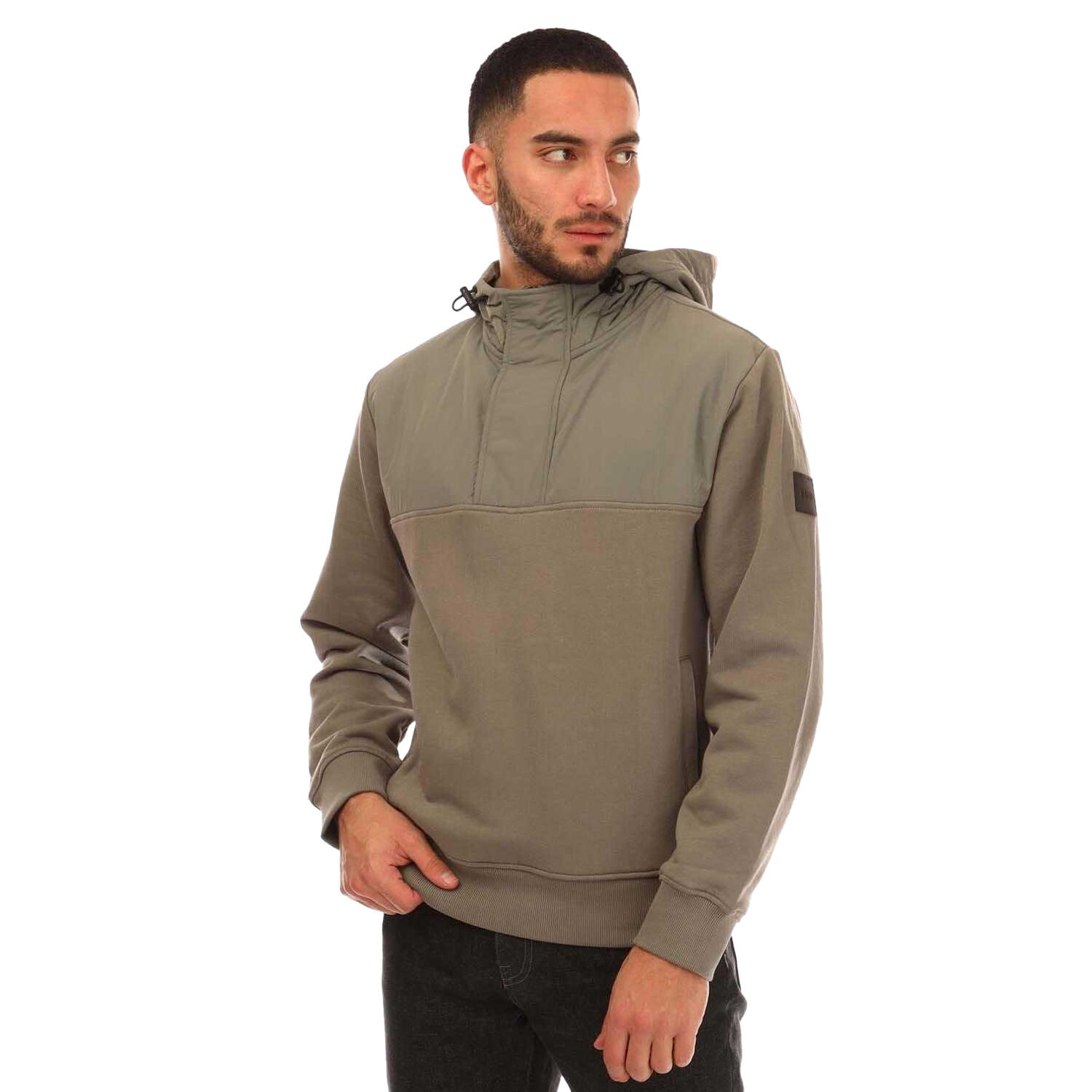 Mens Panelled Relaxed Fit Hoodie (Brown) 1/3