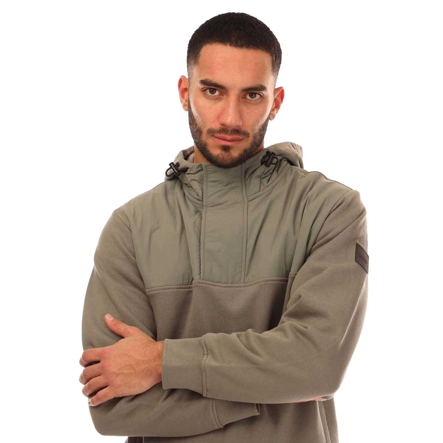 Mens Panelled Relaxed Fit Hoodie (Brown) 3/3