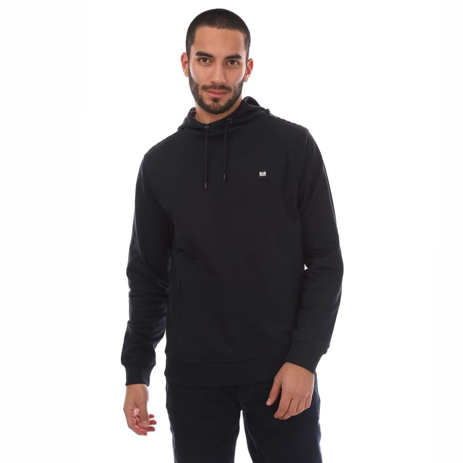 WEEKEND OFFENDER Mens Justify Checked Trim Hoodie (Navy)