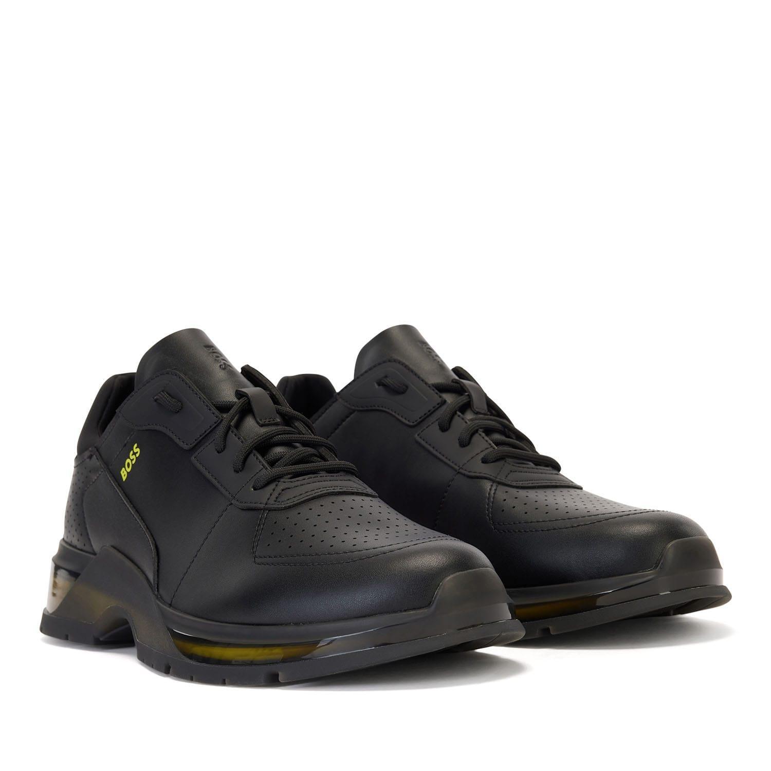 Mens Netroit Leather Running Shoes (Black) 2/4
