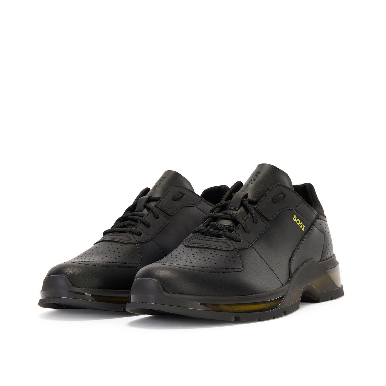 Mens Netroit Leather Running Shoes (Black) 3/4
