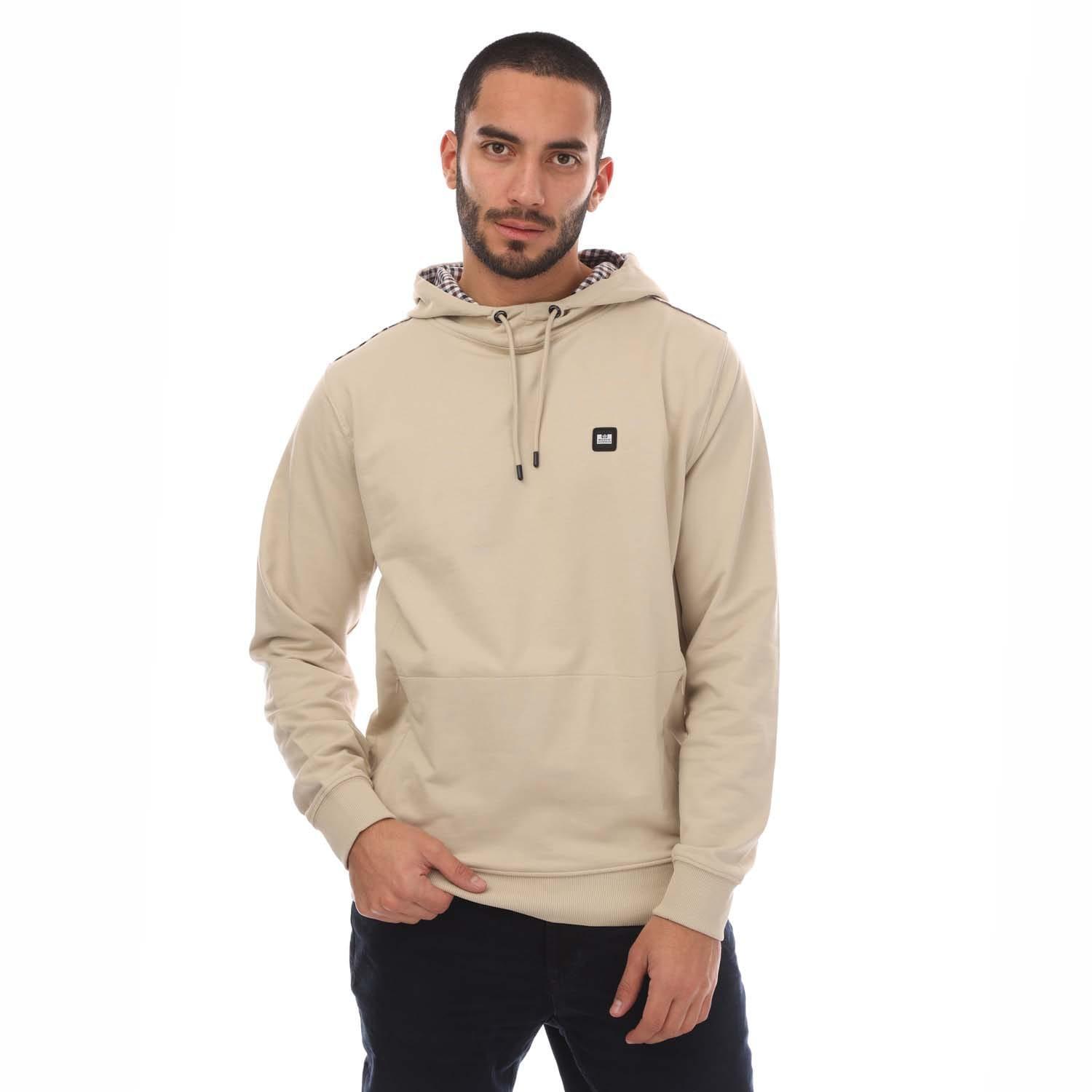 WEEKEND OFFENDER Mens Justify Checked Trim Hoodie (Stone)