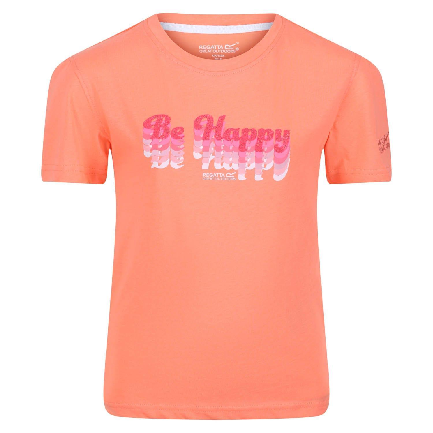 REGATTA Childrens/Kids Bosley V Be Happy TShirt (Fusion Coral)