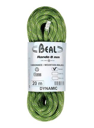 Corde BEAL Rando 8 mm verte 20 m légère Golden Dry UIAA CE 37 g m