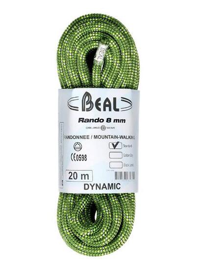 Corde BEAL Rando 8 mm verte 20 m légère Golden Dry UIAA CE 37 g m