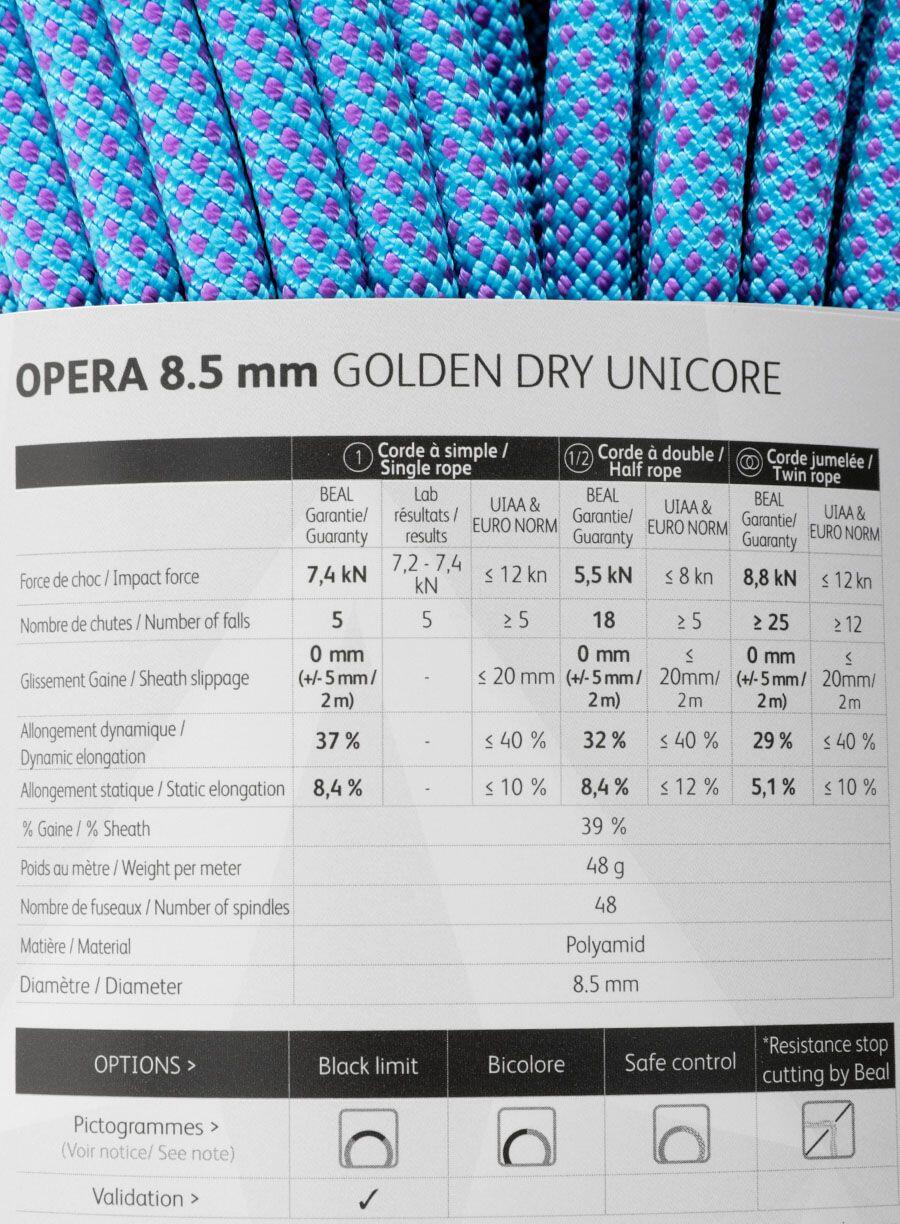 Kletterseil BEAL Opera 8.5 mm Unicore Golden Dry 3/7