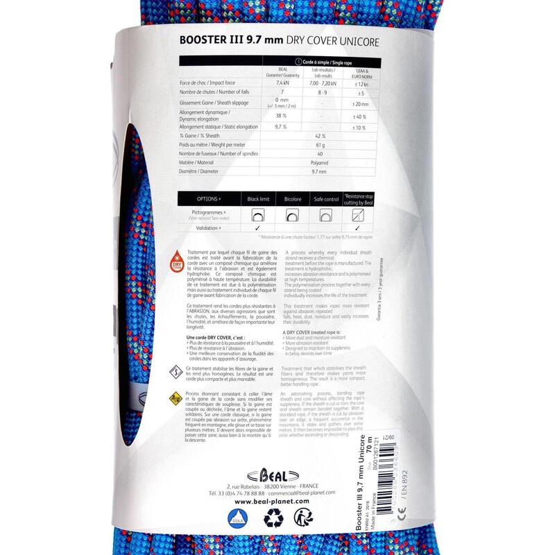 Jednoduché dynamické lano Booster III 9,7mm Unicore Dry Cover 70m