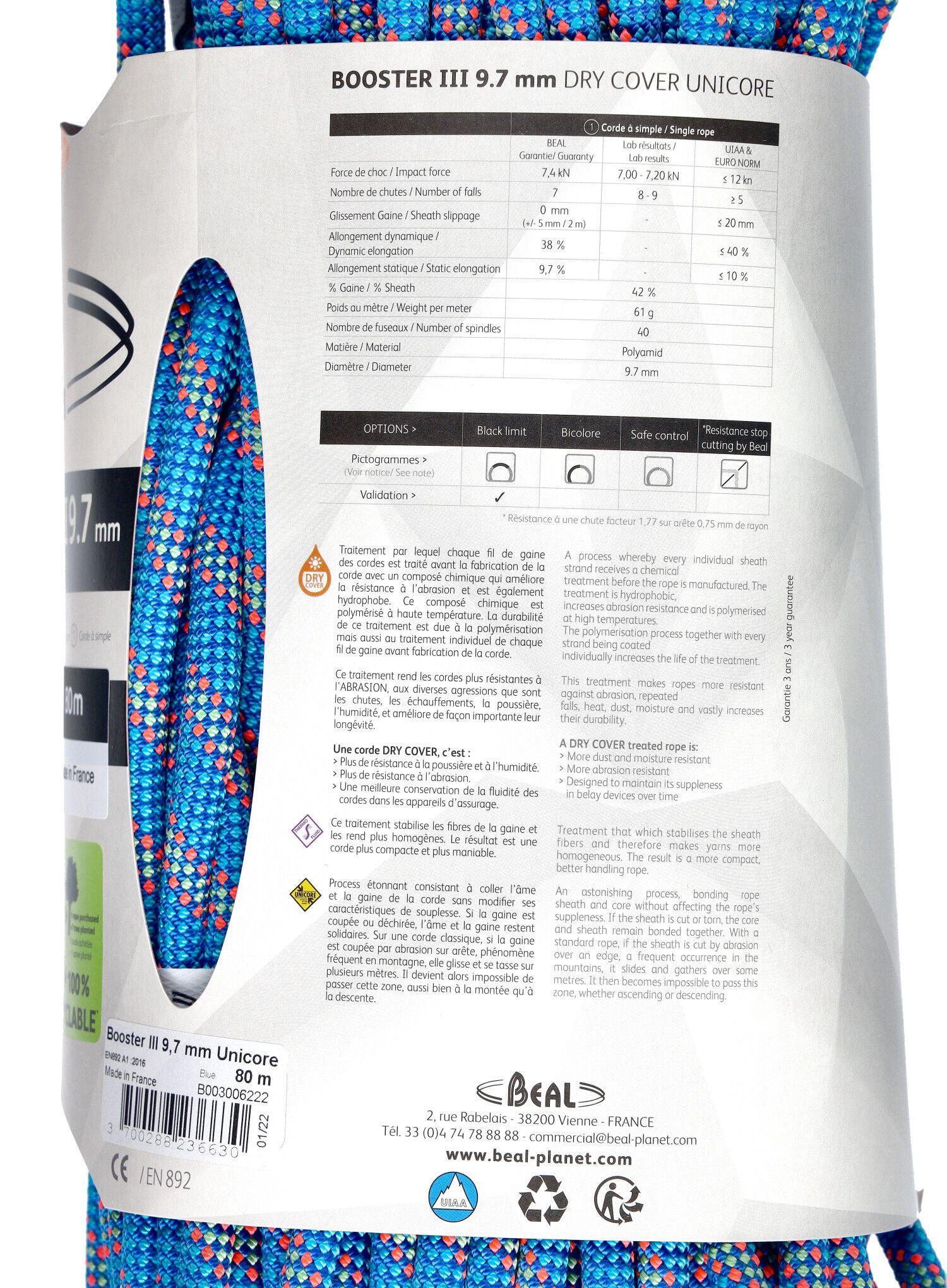 Corde Beal Booster III 9,7 mm Unicore Dry Cover 80 m — légère, résistante 5/5