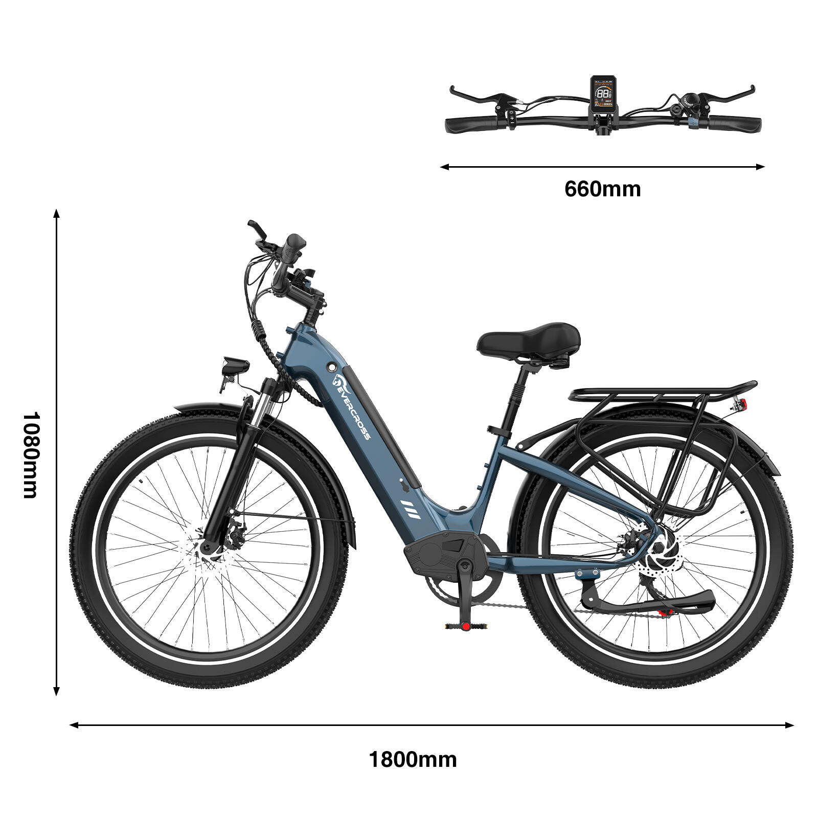 Elektrofahrrad Stadt 26” 48V15AH 25KM/H Display&APP Stoßdämpfer EVERCROSS-EK16 2/7
