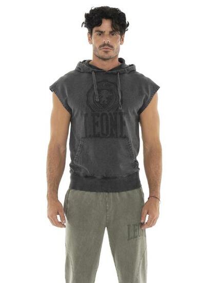 Felpa smanicata da uomo non garzata in tessuto lavato Leone Old Wash