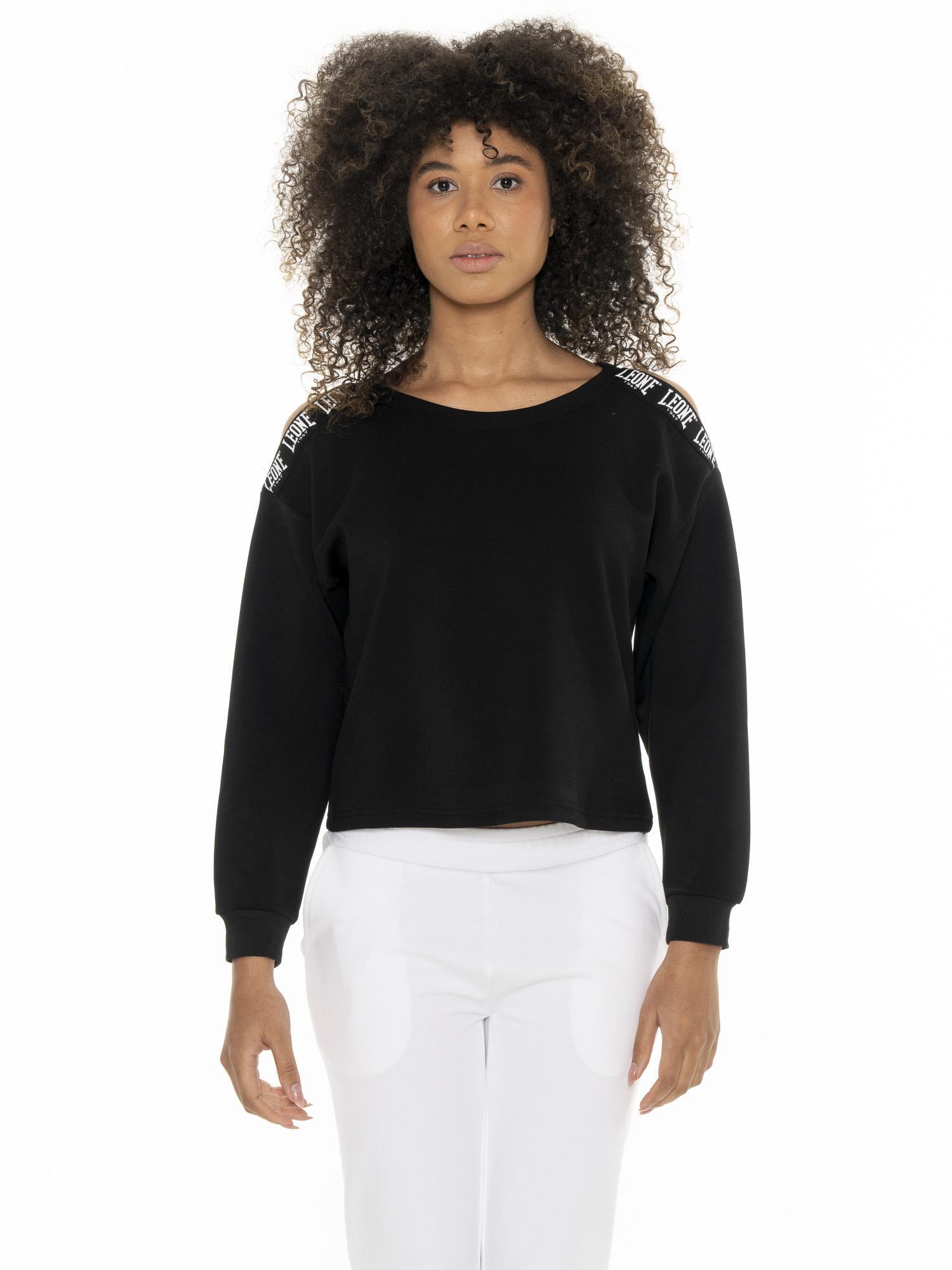 Sweat à capuche Leone noir et blanc pour femmes, épaules dénudées 6/7
