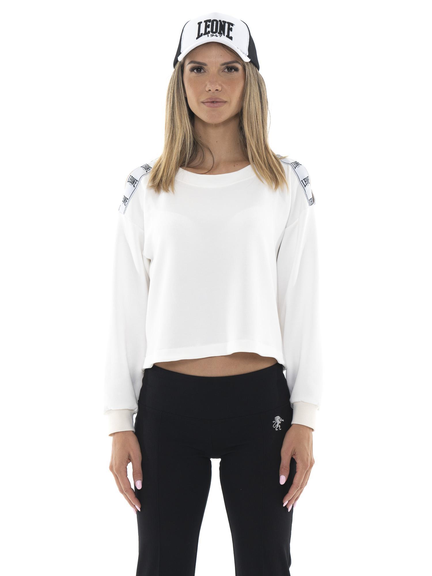 Sweat à capuche Leone noir et blanc pour femmes, épaules dénudées 2/7