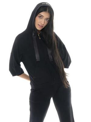 Leone gold damessweater met korte mouwen, capuchon en ritssluiting