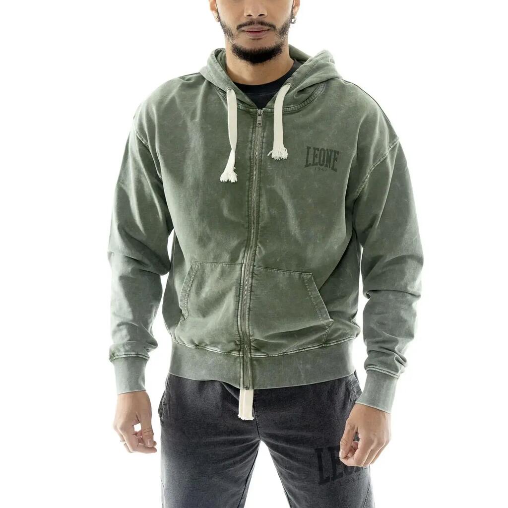 Men's unbrushed sweatshirts in washed fabric with zip Leone Old Wash