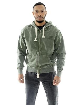 Felpa da uomo non garzata in tessuto lavato con zip Leone Old Wash
