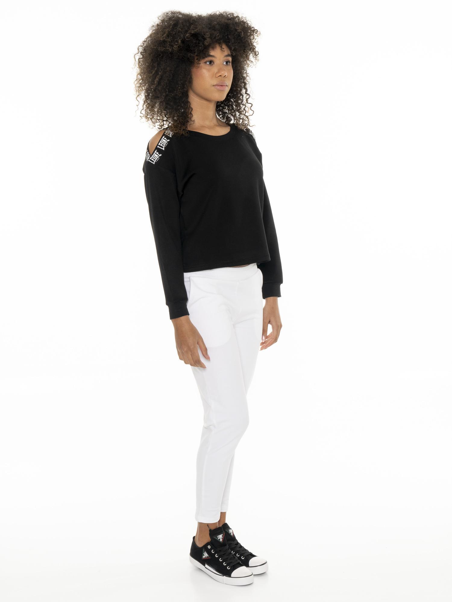 Sweat à capuche Leone noir et blanc pour femmes, épaules dénudées 7/7