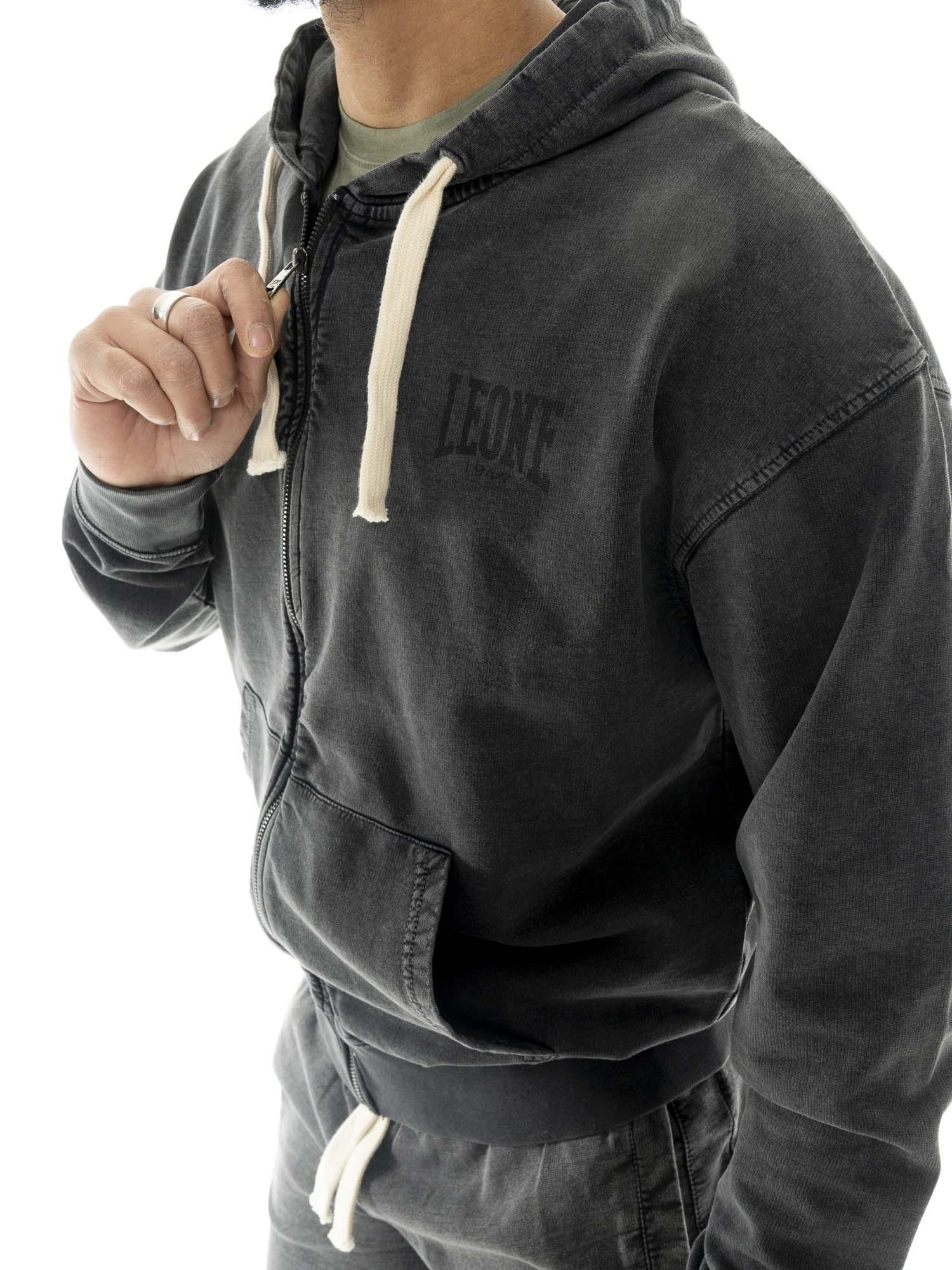 Sweat-shirt homme Leone 1947 Apparel Old Wash coton non brossé zip 3/5