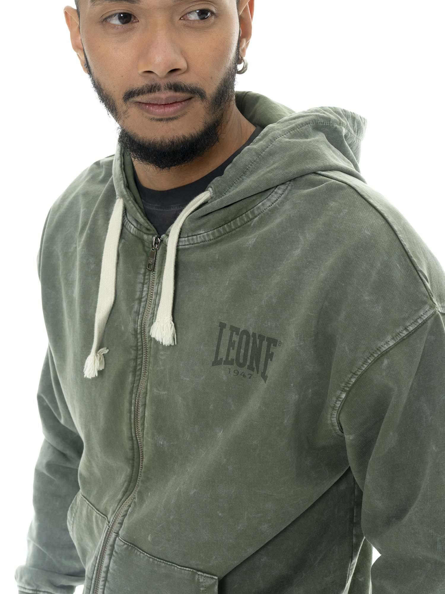 Sweat-shirt homme Leone 1947 Apparel Old Wash coton non brossé zip 3/5