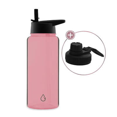 Move waterfles roze transparant 1 liter - dop met rietje en sportdop