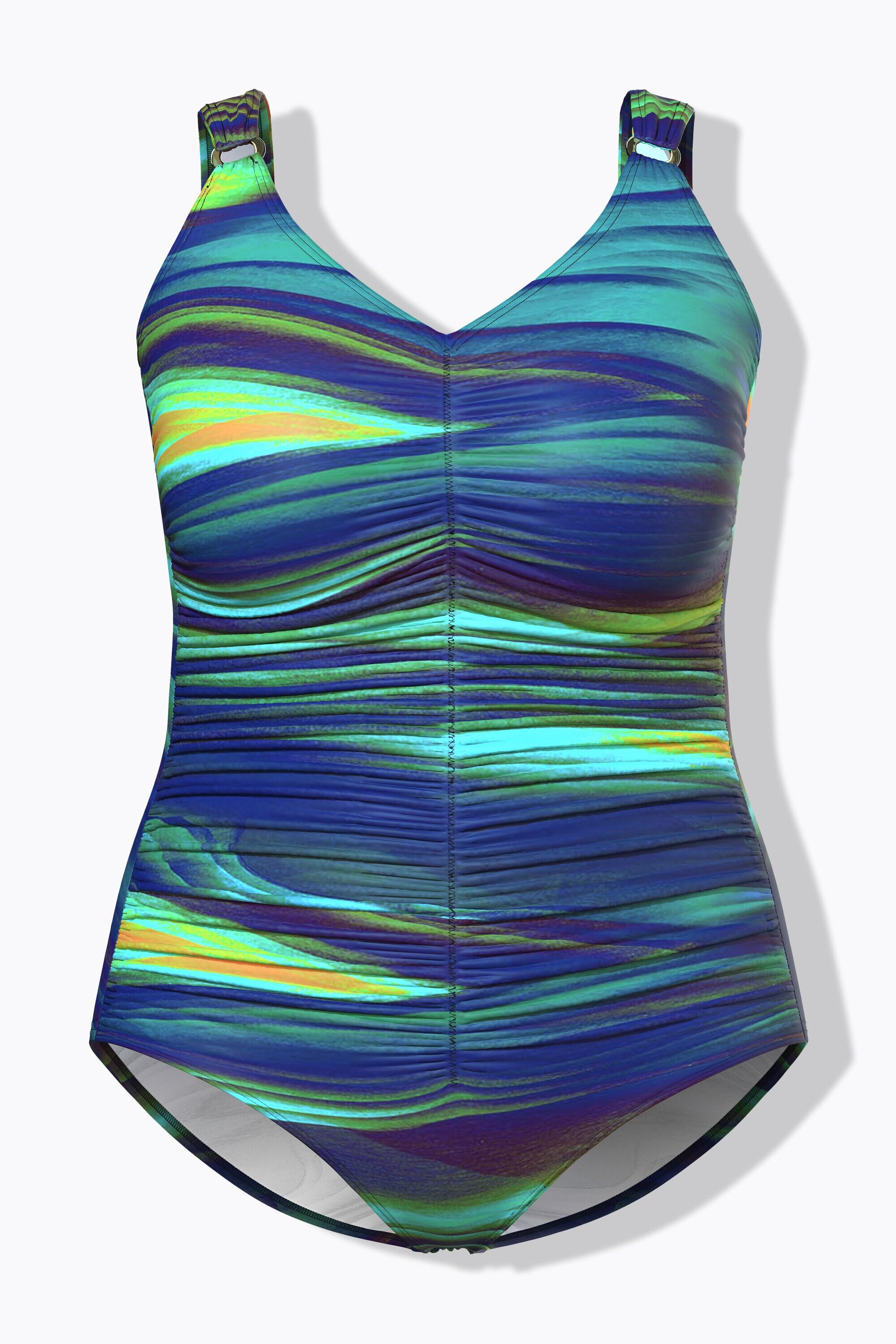 ULLA POPKEN Costume intero donna arricciato riciclato, coppe morbide, blu