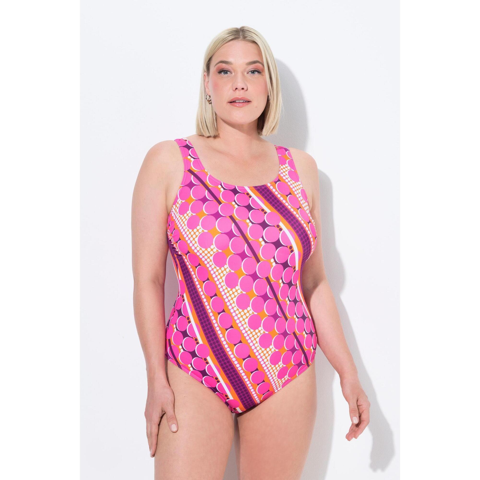 Ulla Popken - Femme Maillot De Bain À Pois. Sans Bonnets Souples. Décolleté Rond - Maillot De Bain 1 Pièce - Rose - 54 - Decathlon