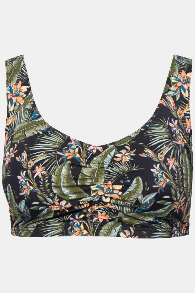 Top bikini, miękkie miseczki, nadruk tropikalny