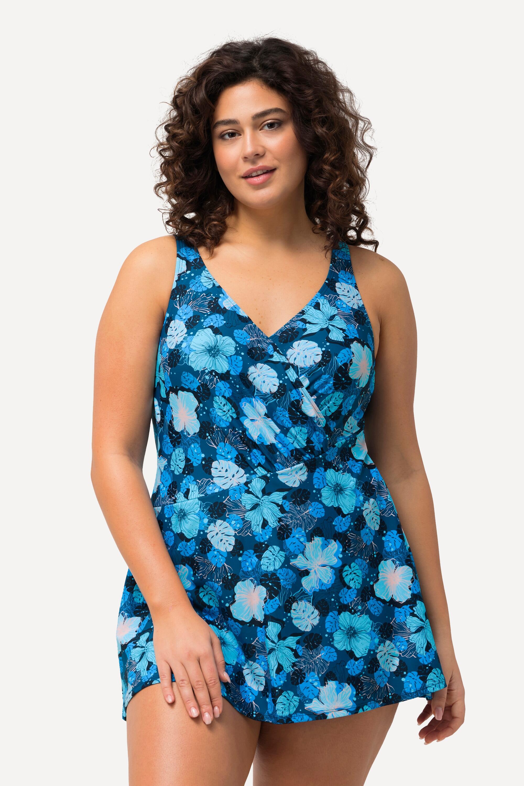 ULLA POPKEN Damen Badekleid Blüten Softcups Wickeloptik