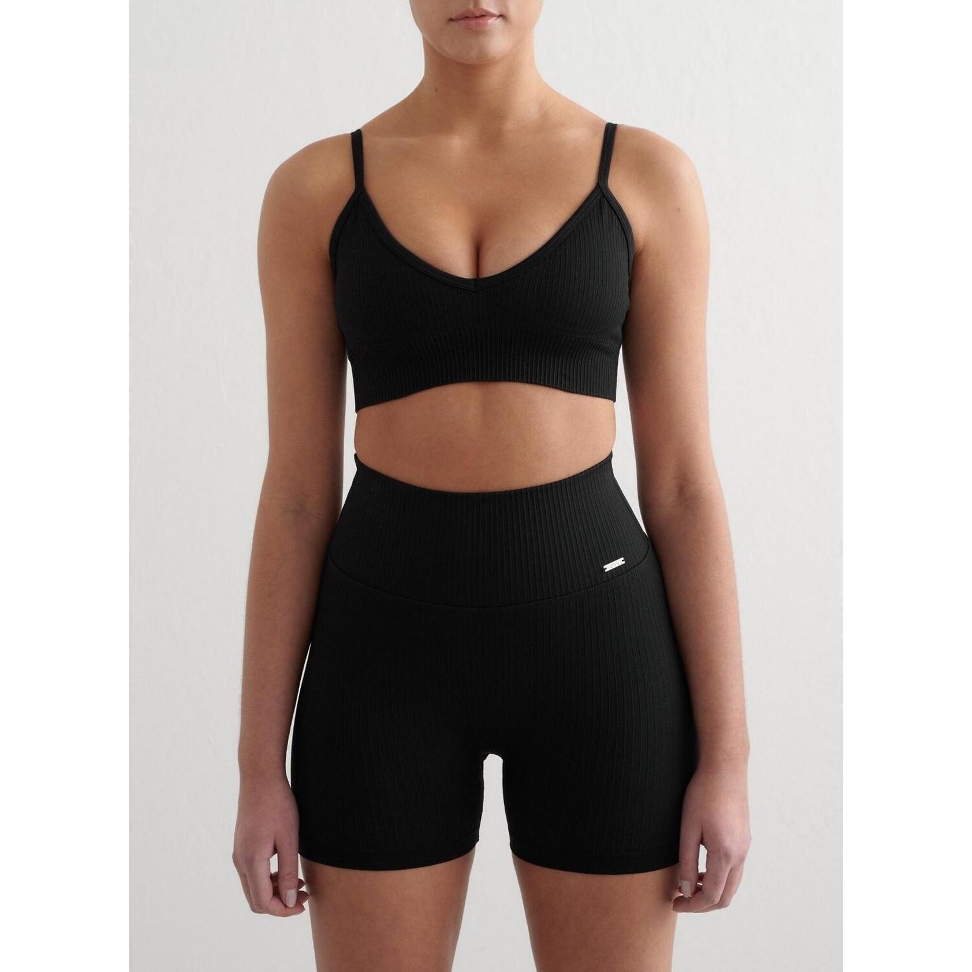 Aim'n - Femme Soutien-gorge De Sport Côtelé Décolleté Profond Noir - Brassière - Noir - 44 L - Decathlon
