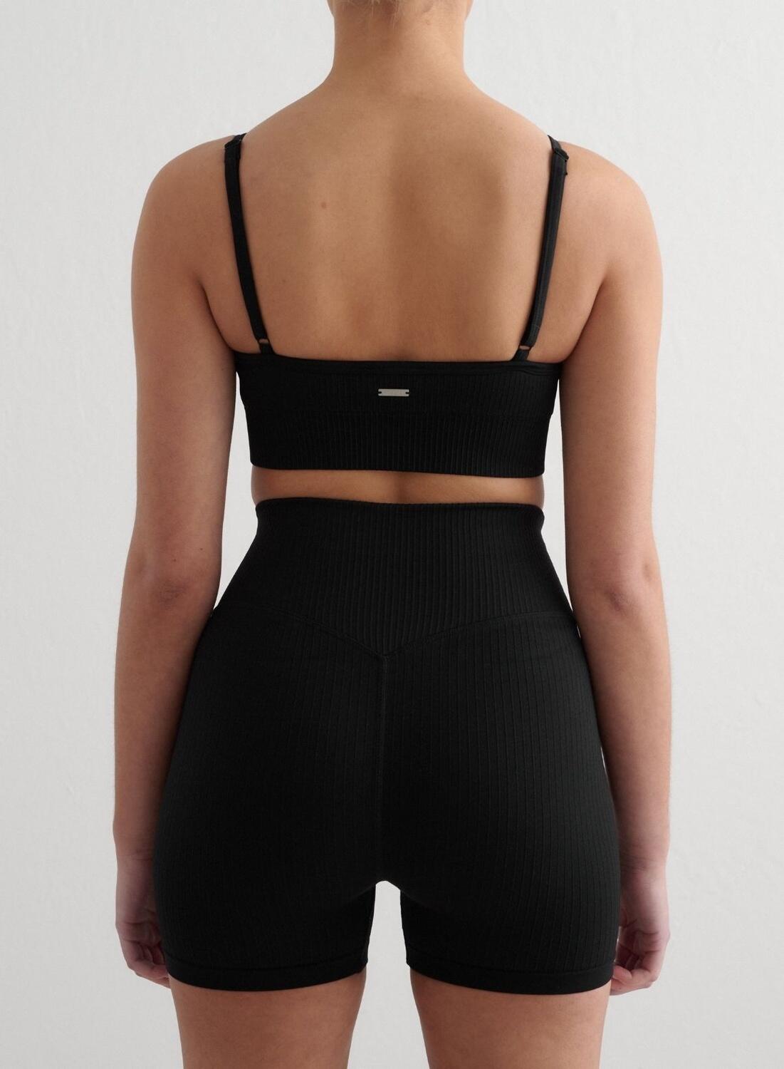 Donna Yoga Reggiseno Sportivo A Coste Scollatura Profonda Nero 2/4