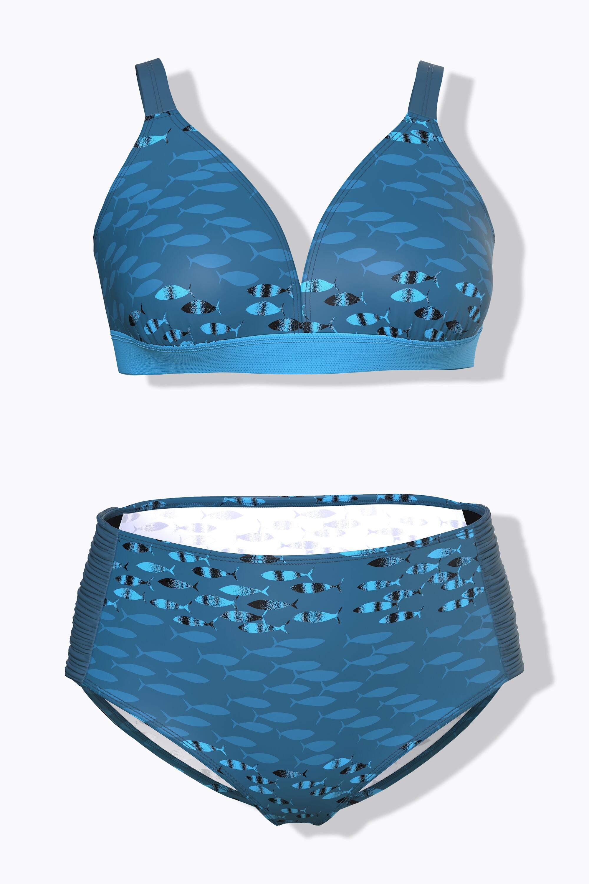 Femme Bikini sans bonnets souples. Motif poissons. Bretelles ajustables 7/7